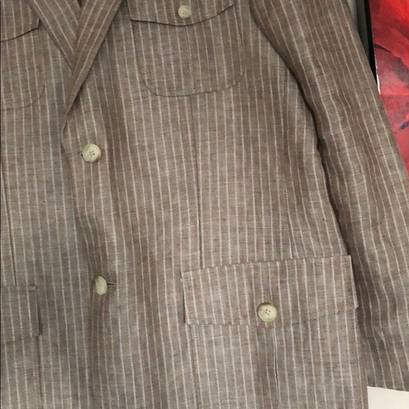 100% Linen Pinstriped Perry Ellis Blazer - Picture 4 of 7